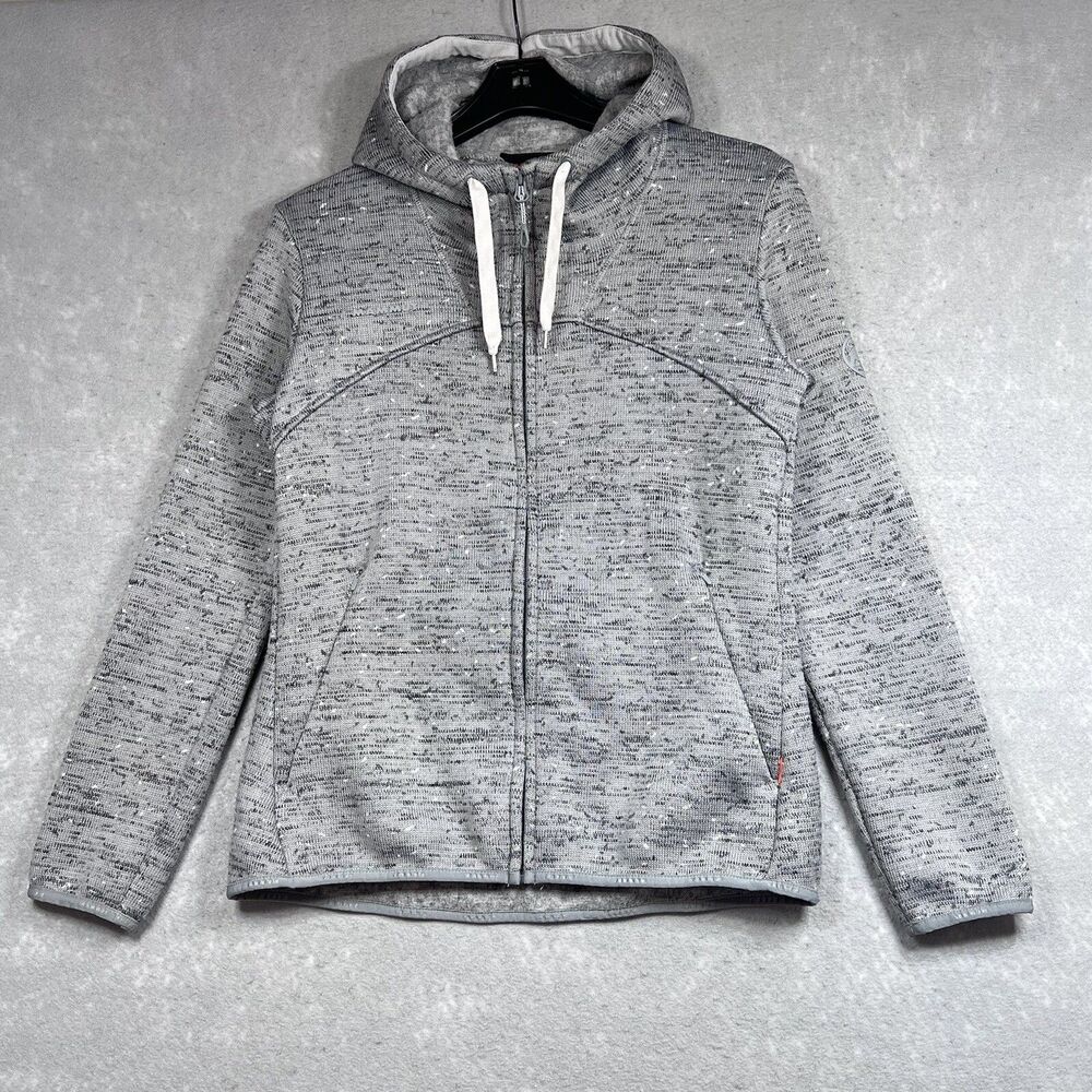 Mammut Sweater Womens Size Small Gray White Fleece Hooded Full Zip Long Sleeve